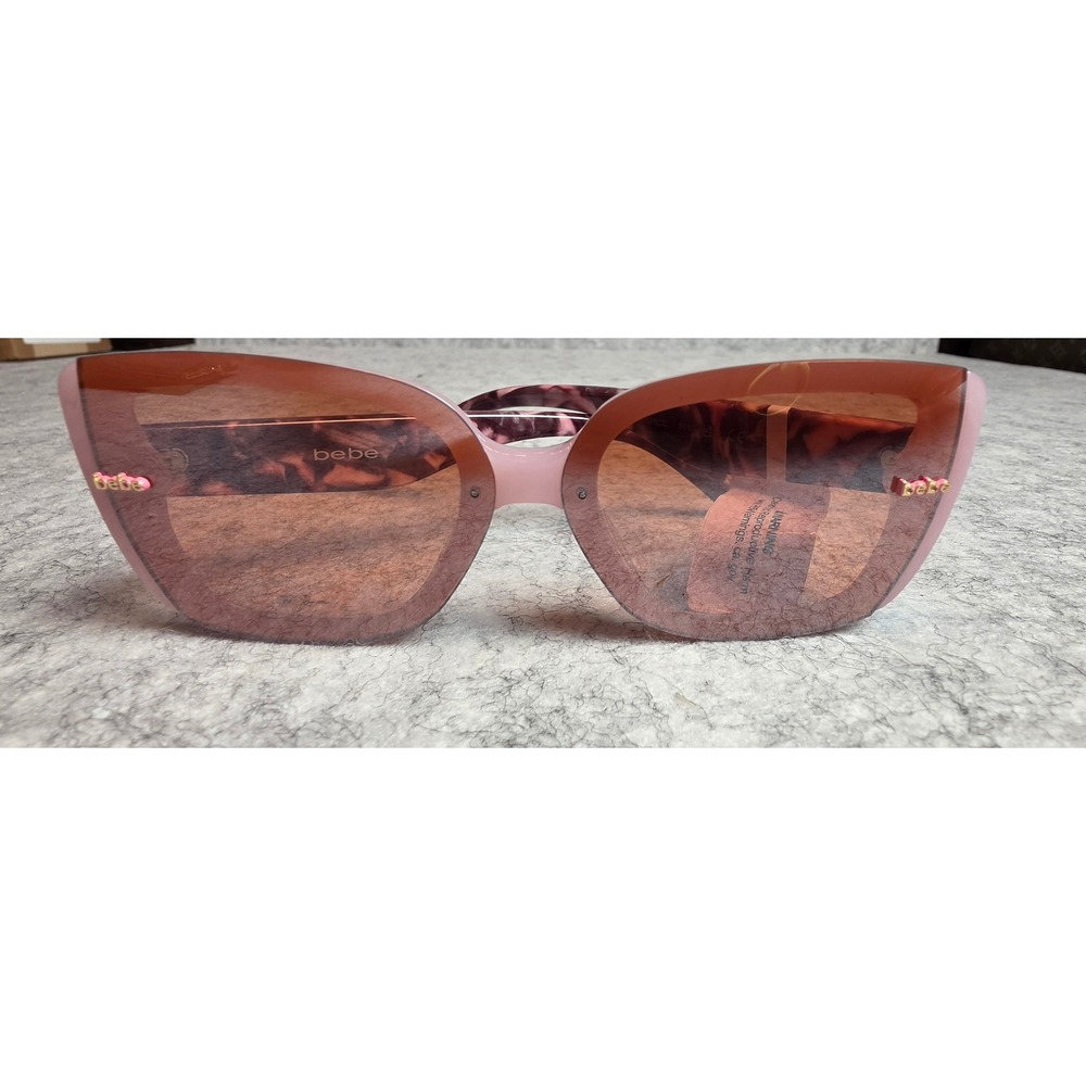 Bebe BBOP1026CE Sunglasses Pink Tortoise Oversized Square Brown Lens NWT